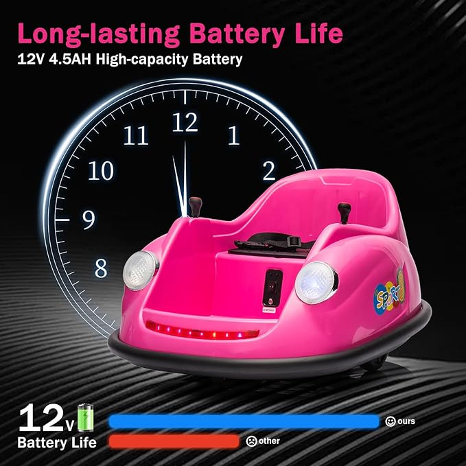 12V Bumper Car for Toddlers, Electric Toy Ride on Battery Car with Kids W/Parent Remote Control, 2-Speed, 360 Degree Spin, Music & LED Lights for Kids, Pink-CubbioJoy
