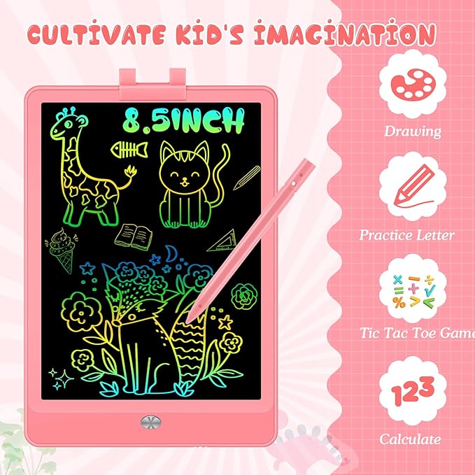 Decute Kids Toys LCD Writing Tablet with Stylus, 8.5 Inch Erasable Toddlers Doodle Board, Reusable Drawing Pad for Kids, Educational Christmas Birthday Gift for 3 4 5 6 7 8 Girls Boys Toddler Pink-CubbioJoy