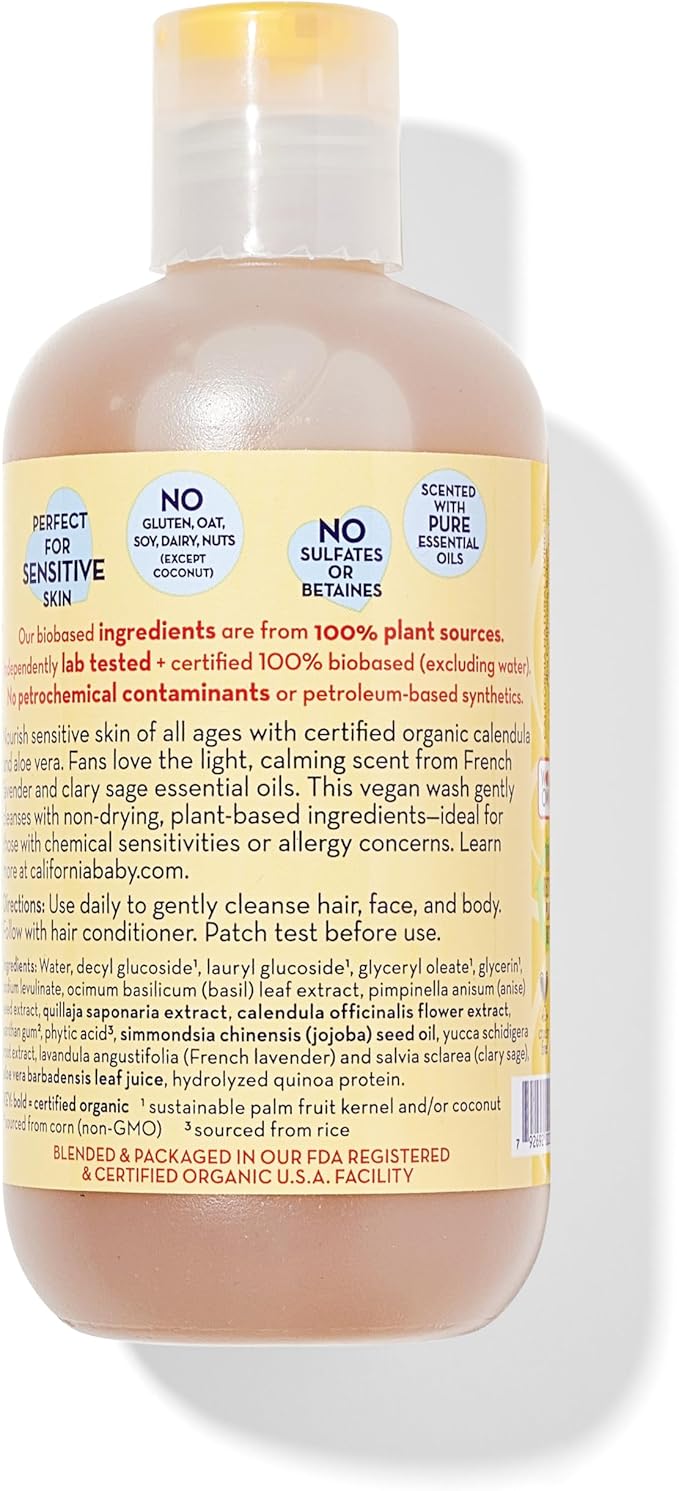 California Baby Calendula Shampoo and Body Wash - Allergy tested Baby Soap and Toddler Shampoo, for Dry, Sensitive Skin, 100% Plant-Based - USDA Certified, 251 mL / 8.5 fl. oz. (Pack of 1)-CubbioJoy