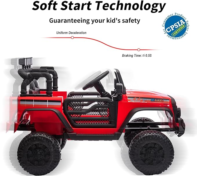 4WD Kids Ride on Car Truck, 12V 7Ah Kids Electric Vehicles Car Ride on Toy for Toddlers 3-5 with Remote Control - Red-CubbioJoy