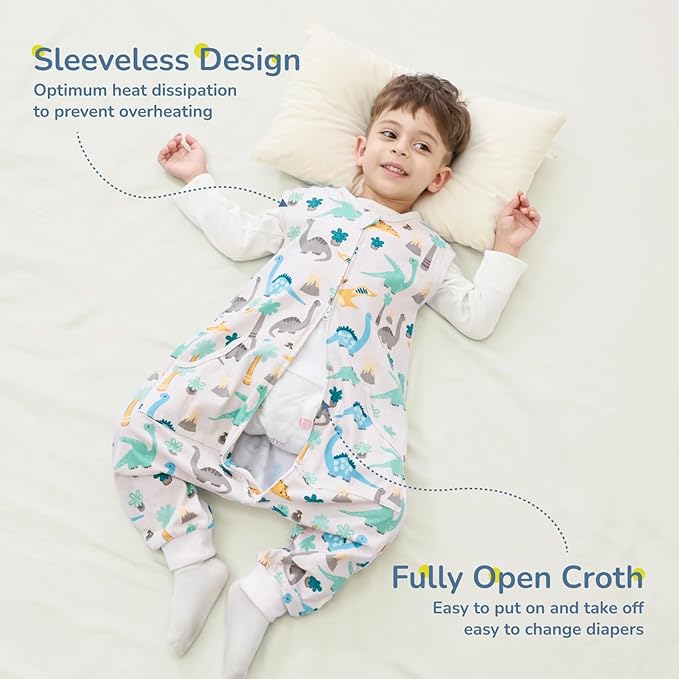 Baby Toddler Sleep Sack with Feet 2.5 TOG Winter, Wearable Blanket with Legs, Toddler Sleeping Sack Long Sleeve (Dinosaur, 12M-2T)-CubbioJoy