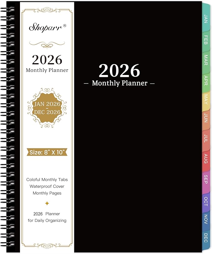 2026 Monthly Planner - 2026 Planner/Calendar, JAN 2026 - DEC 2026, Monthly Planners with Colorful Tabs, Planners for Daily Organizing - Waterproof Cover (8" x10", Notes Pages, Black)-CubbioJoy