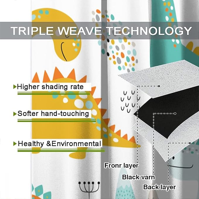 Dinosaur Curtains for Kids Boys Girls Home Decor Childish Cute Dino Animals Print Pattern Rod Pocket Blackout Window Drapes for Nursery Baby Bedroom Playroom W31.5xL72in 2 Panels-CubbioJoy