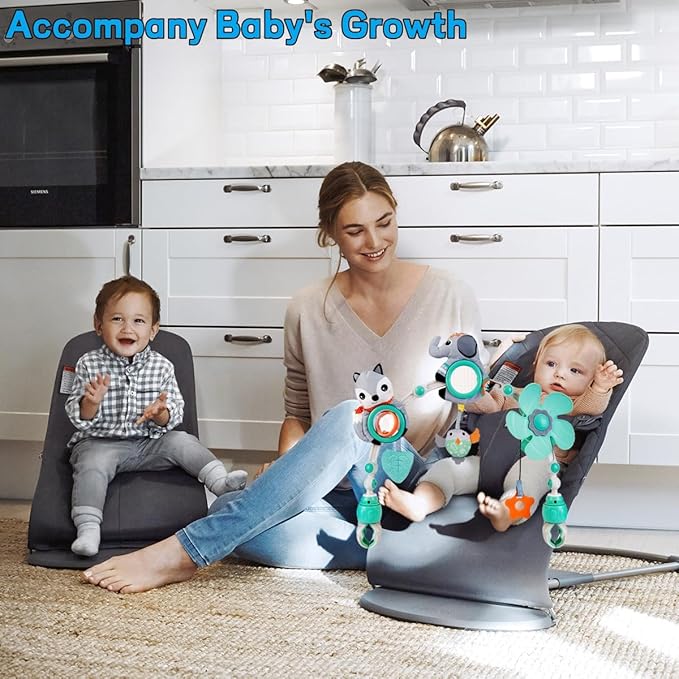 Baby Stroller Arch Mobile, Adjustable Musical Arch Toys Mobile for Crib with Universal Clamps, Versatile Activity Toy Bar for Bouncer Infant Car Seat Toys 0 6 Months Mobile for Bassinet Swing - Gray-CubbioJoy