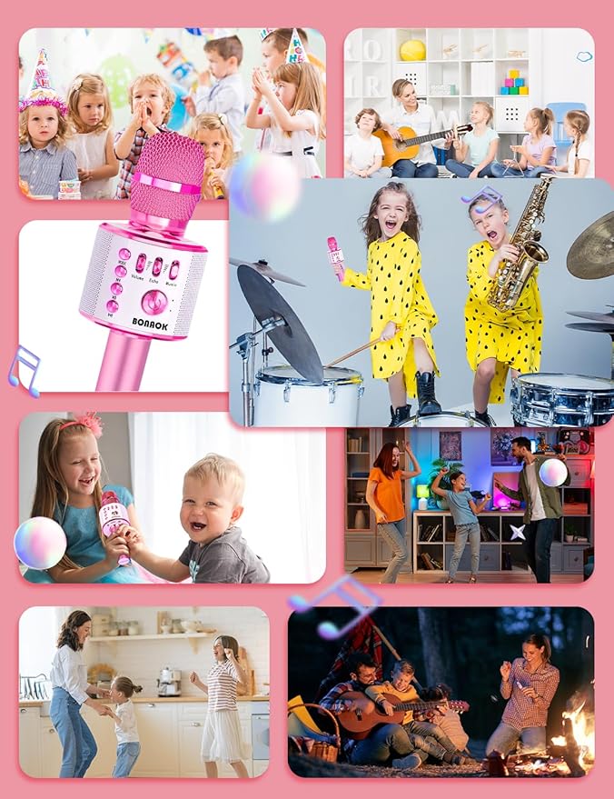 BONAOK Kids Karaoke Microphone, Wireless Bluetooth Microphone for Singing, Gift for Kids, Adults, Girls, Boys, Christmas Kids Toys Gifts for Ages 3, 4, 5, 6, 7, 8+ Years Old (Light Pinkcolor)-CubbioJoy