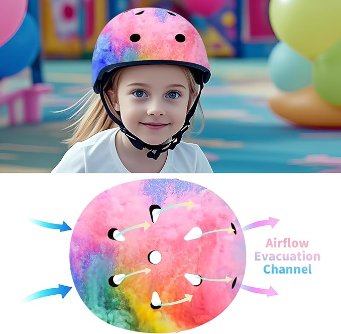 Adjustable Kids Bike Helmet with Knee & Elbow Pads Set, Color Gradient Design for Boys and Girls Aged 3-14+, for Skateboarding, Scooter, Roller & Inline Skating, Longboard-CubbioJoy