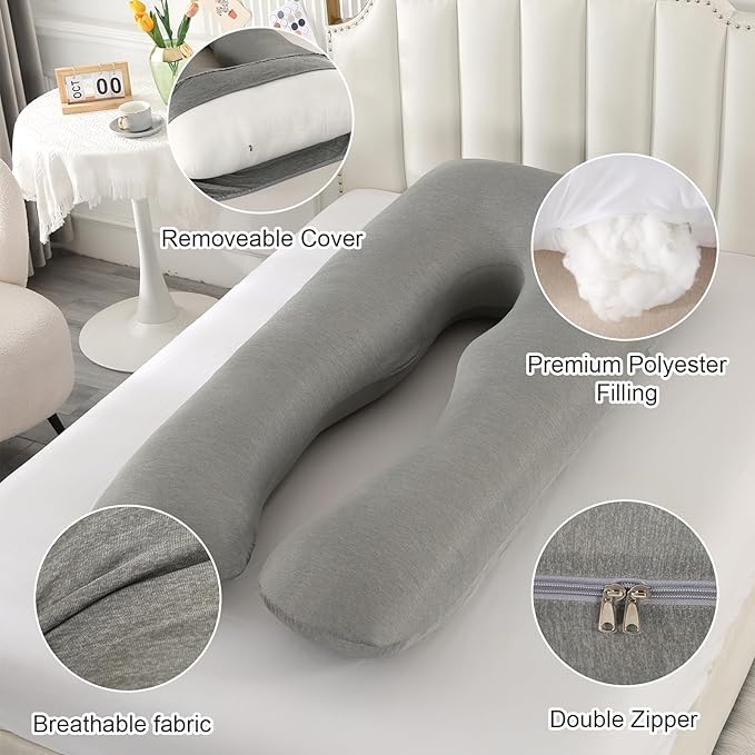 Amagoing Pregnancy Pillows with Cooling Cover, U-Shape Full Body Pillow for Sleeping, Support for Back, Legs, Belly, HIPS for Pregnant Women, Maternity Pillow for Adults, Dark Grey Cooling-CubbioJoy