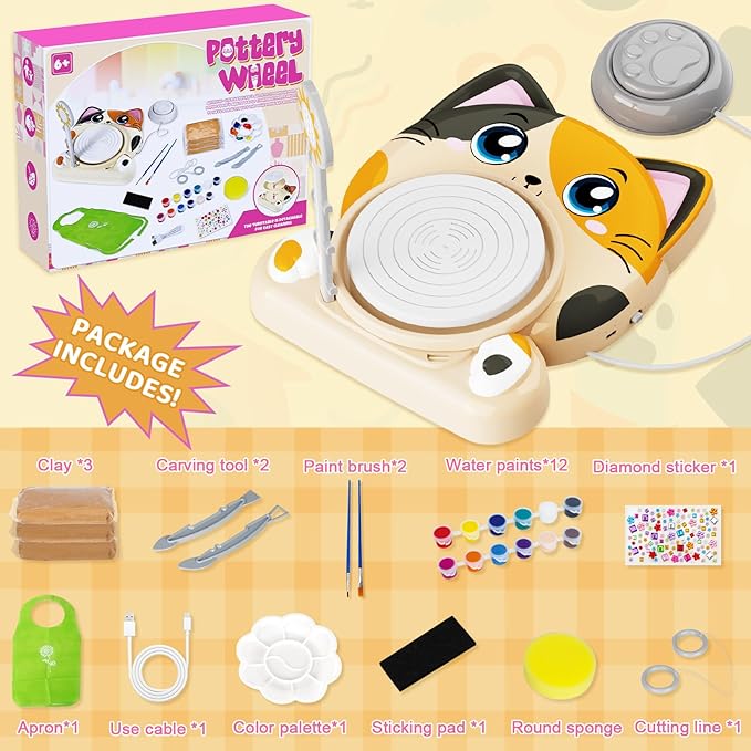Insnug Pottery Wheel for Kids - Pottery Arts and Crafts for Kids Ages 8-12 with 3 Pack Painting Kit Air Dry Clay Art Supplies Toys for Girls Boy Birthday Gift for 6+-CubbioJoy