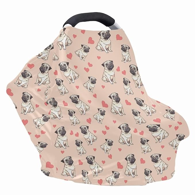Binienty Cute Bulldog Print Baby Car Seat Canopy Cover Multi Use Nursing Cover for Newborn Boys Girls Soft Breathable Newborn Carrier/Stroller/Shopping Car-CubbioJoy