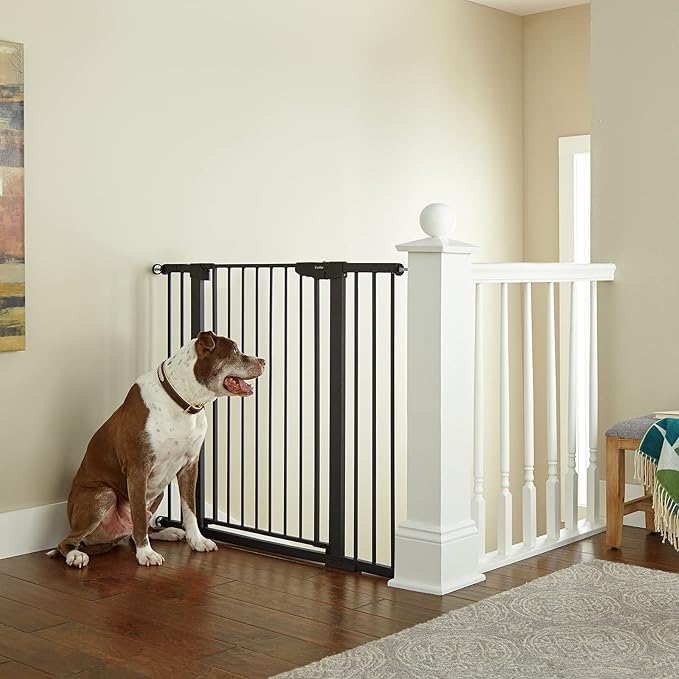 Cumbor 36" Extra Tall Baby Gate for Dogs and Kids with Wide 2-Way Door, 29.7"- 46" Width, and Auto Close Personal Safety for Babies and Pets, Fits Doorways, Stairs, and Entryways, Black-CubbioJoy