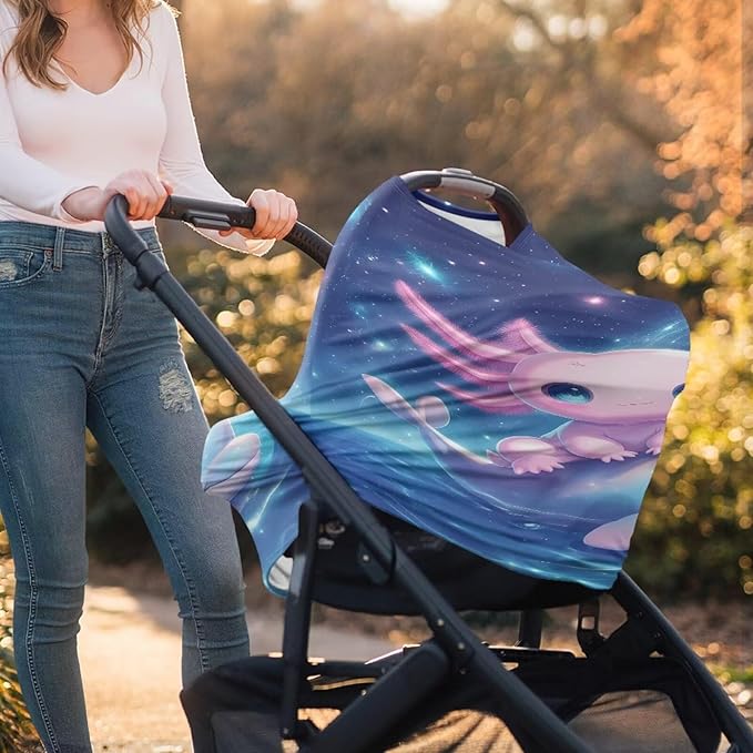 Binienty Axolotl Infants Carseat Canopies for Women, Dolphin Animal Print Nursing Breastfeeding Cover Stretchable for Stroller/Shopping Cart-CubbioJoy