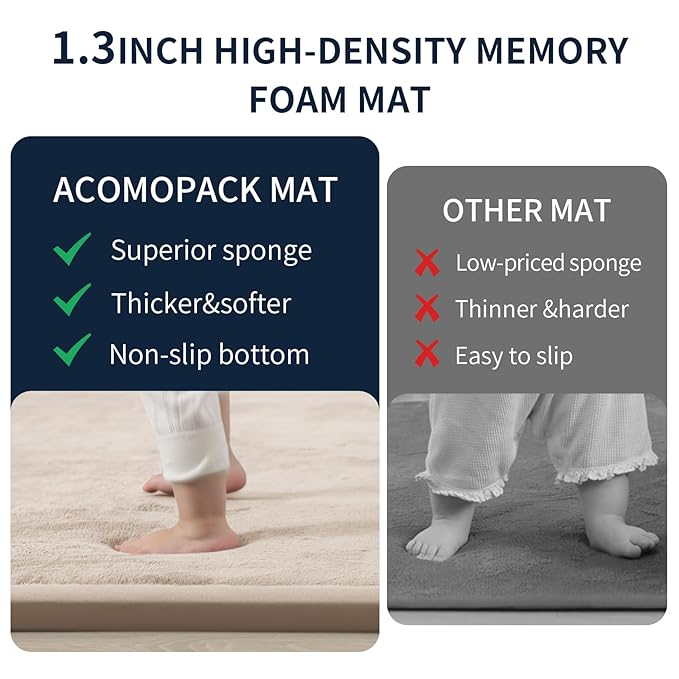 ACOMOPACK Baby Play Mat for Floor 1.3" Thick Memory Foam 50x50 Soft Velvet Playpen Mat for Kids,Infants,Toddlers,Tummy Time Crawling Mats with Non-Slip Bottom,Yoga,Tatami,Nursery Rug（Beige）-CubbioJoy