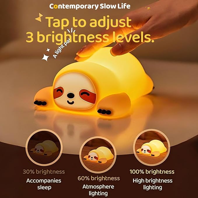 DREAMING MY DREAM Night Light for Kids,Squishy Sloth Night Light,LED Novelty Animal Nightlight,3 Levels Dimmable,30Min Timer Nursery Lamp for Kids, Bedroom Baby Boys Girls Gifts-CubbioJoy