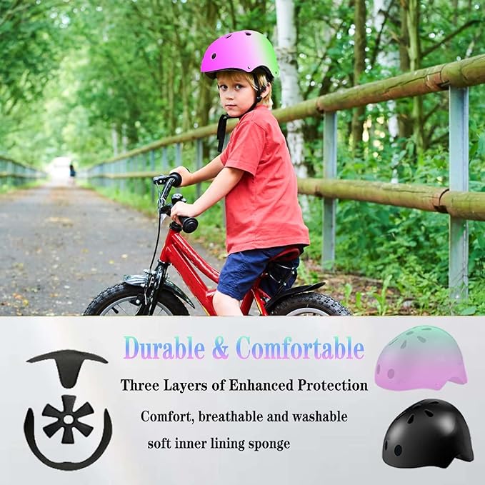 Kids Bike Helmet Set Adjustable for Children, Boys, Girls and Teenagers Aged 3-8 Years Includes Elbow, Knee, Wrist Guards Children's Helmet Protection Set for Bikes SkateboardsRollerskates-CubbioJoy