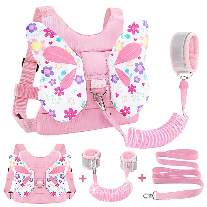 Accmor Toddler Harness Leash, Cute Butterfly Kids Leash + Anti Lost Wrist Link for Outdoor Travel, Adorable Child Walking Harness Wristband Assistant Strap Belt Keep Kids Close for Baby Boys Girls-CubbioJoy