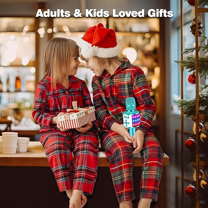 BONAOK Karaoke Microphone for Kids & Adults - Bluetooth Microphones Singing Mic with Disco Lights, Echo Effect, Built-in Speaker Portable Karaoke Player for Party Travel Gifts Q78(Ice Blue)-CubbioJoy