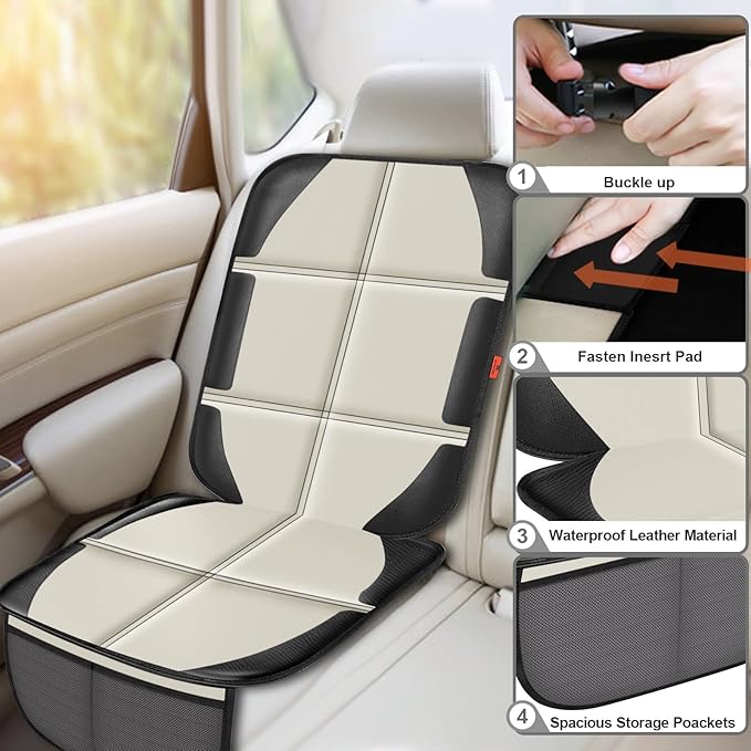 Car Seat Protector,2 Pack Car Seat Protectors Baby Carseat Waterproof Durable 600D Fabric for Child Baby Car Seat Mat Vehicle Pet Cover 2 Storage Pockets (2 Pack Beige)-CubbioJoy