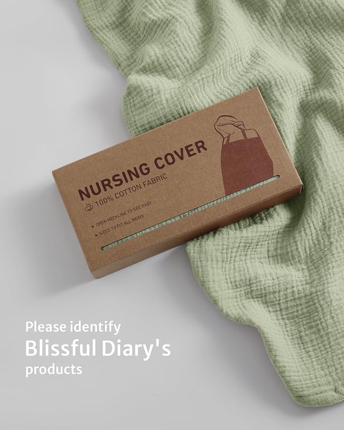 Blissful Diary Muslin Nursing Cover for Breastfeeding, Breathable Breastfeeding Cover up with Arch Neckline for Women, Nursing Apron(Sage Green)-CubbioJoy
