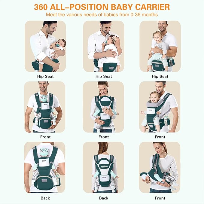 Baby Carrier Ergonomic Infant Carrier with Hip Seat Kangaroo Bag Soft Baby Carrier Newborn to Toddler 7-45lbs Front and Back Baby Holder Carrier for Men/Women Dad Mom-CubbioJoy