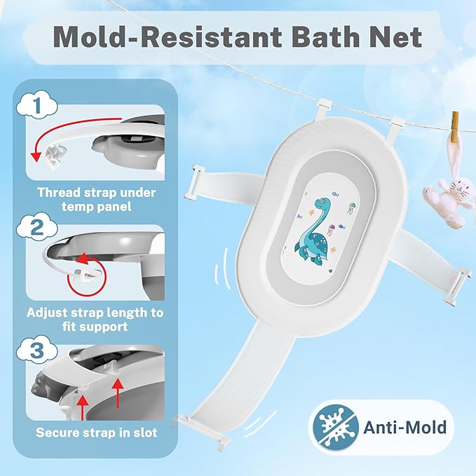 AVIDOR Baby Bathtub,Collapsible Bathtub for Newborn to Toddler,Durable Essential Infant Bath Tub,Portable Travel Baby Tub with Soft Bath Net,No-Slip Feet and Dinosaur Shaped (Grey)-CubbioJoy