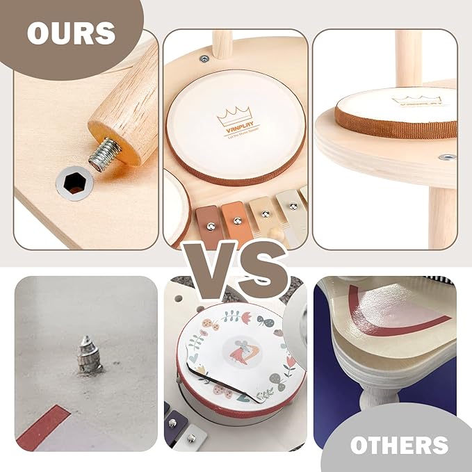 Drum Set - 9 in 1 Musical Instruments for for Toddlers 3+, Wooden Montessori Toys for Boy & Girls Easter Birthday Gifts, Musical Drum Set with Xylophone for Kids 3 4 5 6-CubbioJoy