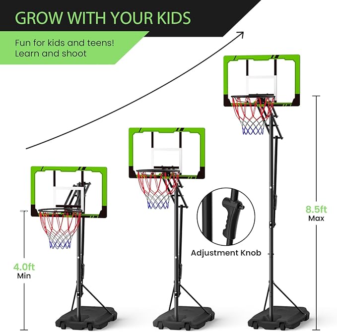 Basketball Hoop Outdoor 10 FT Height Adjustable, Portable Basketball Goals Systems with 45" Backboard for Youth Adults Kids - Backyard, Driveway, Indoor Play-CubbioJoy