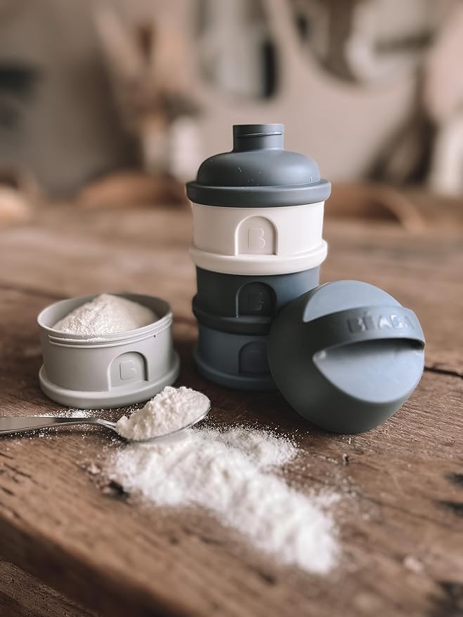 BEABA Formula and Snack Container, Baby Formula Dispenser, Toddler Baby Snack Storage Container, Holds up to 11 Doses of Milk Powder Per Compartment, Made in France, Rain-CubbioJoy