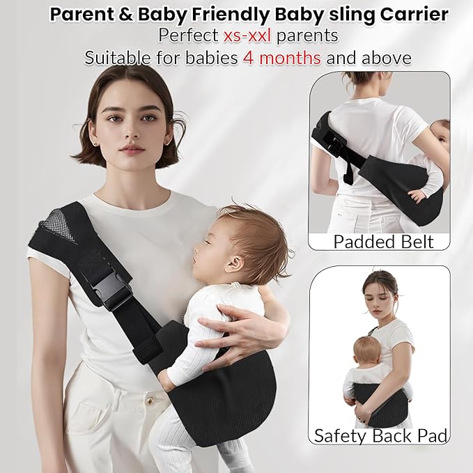 Baby Sling Carrier - Adjustable Baby Sling 2025 Upgraded Toddler Sling Comfortable Baby Wrap Carriers Ergonomic-Designed, Travel Friendly Carrying 10-45 Lbs(Black)-CubbioJoy