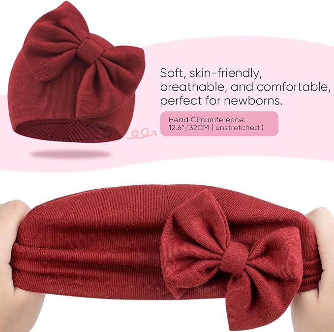BQUBO Newborn Baby Hats Mittens Set Hospital Hat Beanie Infant Bow Hats Baby Gloves No Scratch Mittens for 0-6 Months-CubbioJoy