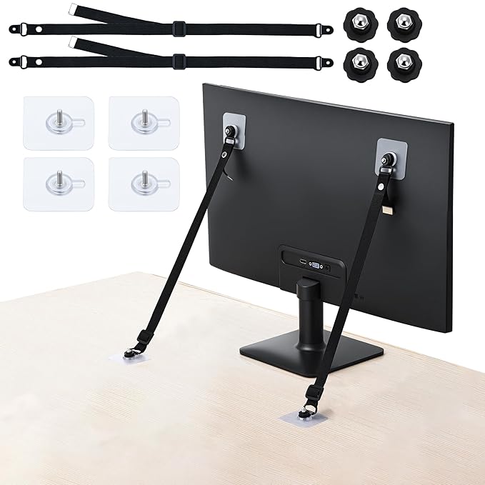 2 Pack TV Safety Straps Adjustable, Adhesive Anti-Tip Furniture Anchor for Flat Screen, TV and Furniture Safety Straps for Baby Proofing, Black-CubbioJoy