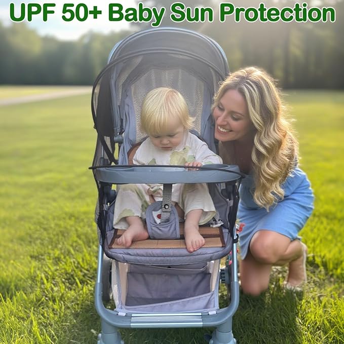 Baby Mosquito Net for Stroller Sun Shade, 2-in-1 Stroller Cover for Sun Protection with Two-Way Zipper and Storage Bag, Breathable Strollers Bug Net Suitable for Bassinet, Cradle, Car Seat – Black-CubbioJoy