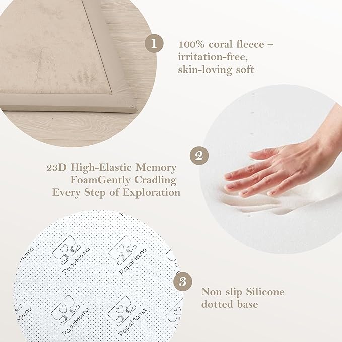 Baby Play Mat for Floor, 50 X 50x 1.3" Memory Foam Playpen Mat,Ultra Soft Tummy Time Mat with Non-Slip Backing, Baby Crawling Mat Child Nursery Rug for Infant, Toddlers, Kids (Beige)-CubbioJoy