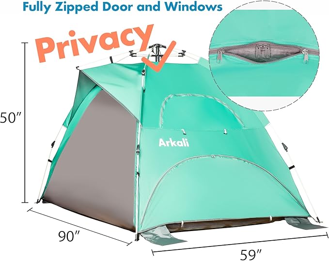 Beach Tent Pop Up Beach Sun Shade Tent with UPF 50+ UV Protection, Removable Floor Zippered Privacy & Ventilation Sun Shelter Family 3 to 4 Person-CubbioJoy