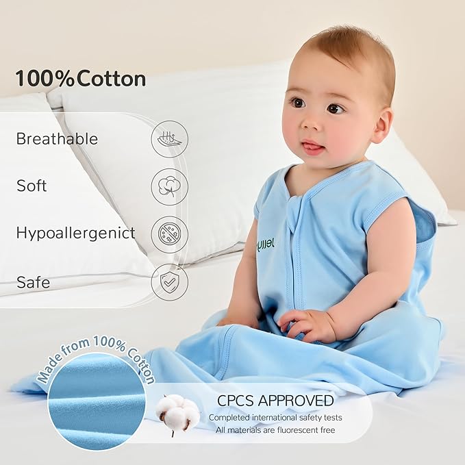 JELLYMONI Baby Sleep Sack 18-24 Months 100% Cotton Wearable Blanket, 0.5 TOG Soft Lightweight Toddler Sleeping Sack 3 Pack 2-Way Zipper Newborn Sleep Sacks-CubbioJoy