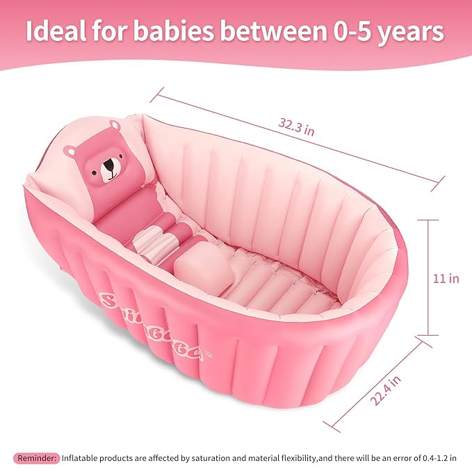Inflatable Baby Bath Tub Portable Foldable Travel Mini Swimming Pool Helps Infants to Toddler Tub (Pink)-CubbioJoy