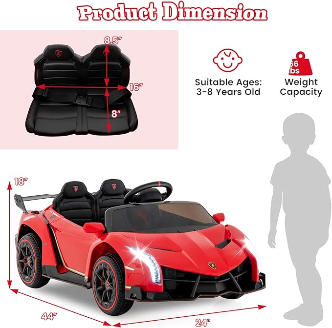 Costzon Ride on Car, Lamborghini Licensed 12V Battery Powered 4WD Sports Car with Remote Control, 3 Speeds, Hydraulic Doors, LED Lights, Towing Wheel, Horn, Music, Electric Vehicle for Kids Aged 3-8-CubbioJoy