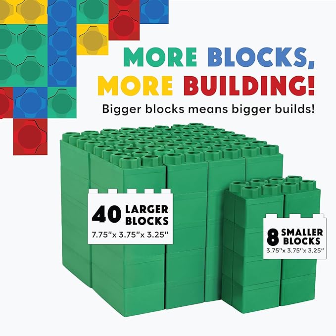 Big Blocks for Kids Ages 4-8 — Indoor & Outdoor Blocks Kids Games — Green Large Building Blocks - 48pc-CubbioJoy