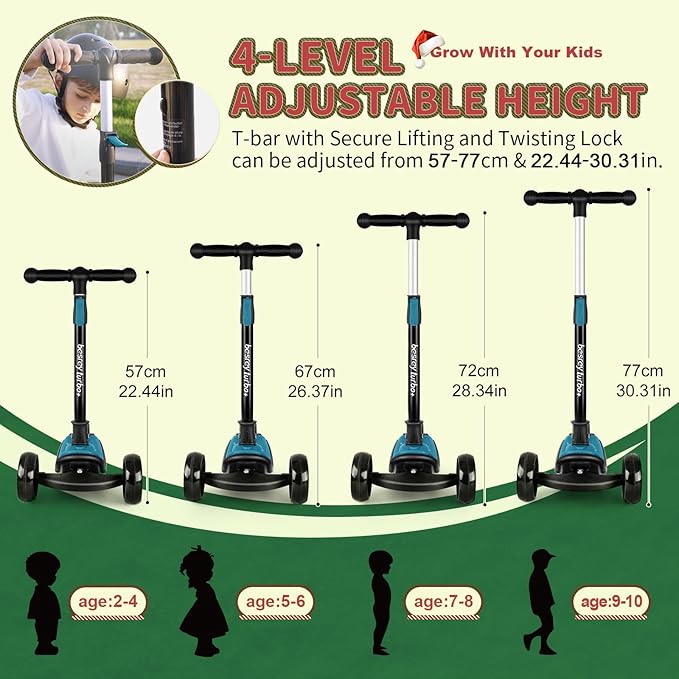Besrey Kick Scooter for Kids Ages 3-10, 3-Wheel Folding Scooter with Adjustable Height, LED Light Wheels, Extra Wide Deck for Outdoor Activities-CubbioJoy