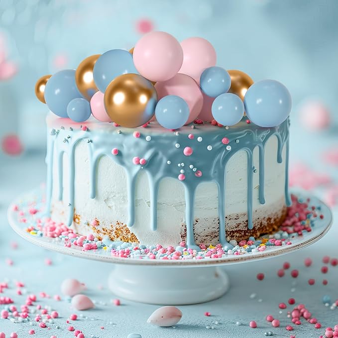 75 Pcs Cake Balls Topper Decorations Foam Cupcake Topper Mini Balloon Cake Topper Balls Cake Picks for Cake Deco Birthday Party Wedding（Blue,Pink,Gold）-CubbioJoy