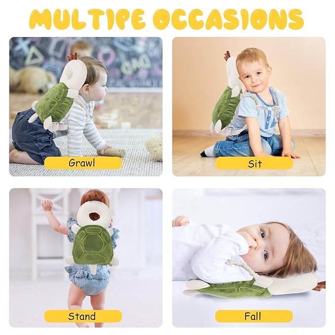 Baby Head Protection Backpack - Soft & Comfortable, Cute Cartoon Design, Turtle-CubbioJoy