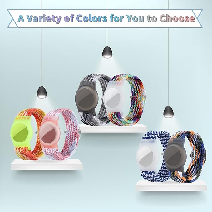 4 Pack Kids Bracelet Compatible with AirTag, GPS Kid Tracker Holder Braided Wristband for Apple Air Tag, Nylon Adjustable Anti Lost Airtag Watch Band for Kids Children Elders (Mixed Color)-CubbioJoy