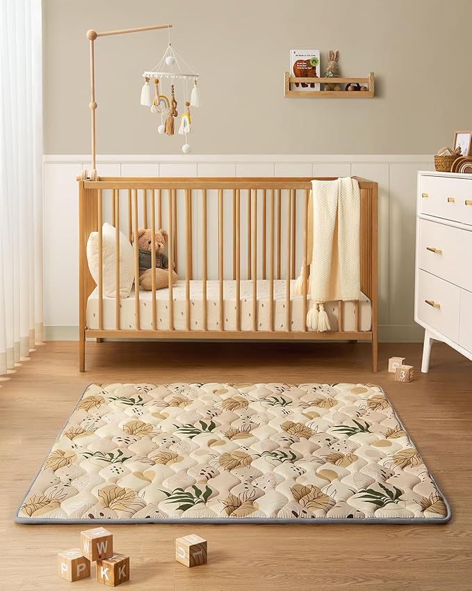 Blissful Diary Baby Play Mat, 47x47 Infant Play Mat for Playpen, Thicken Foam Cushioned Baby Mat for Floor, Non-Slip Kids Play Mat, Washable Baby Playmat for Babies,Toddlers, Earth Tones Design-CubbioJoy