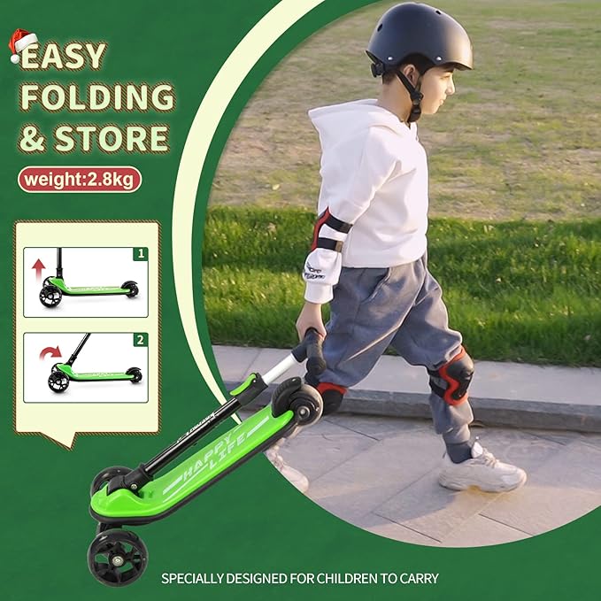 Besrey Kick Scooter for Kids Ages 3-10, 3-Wheel Folding Scooter with Adjustable Height, LED Light Wheels, Extra Wide Deck for Outdoor Activities-CubbioJoy