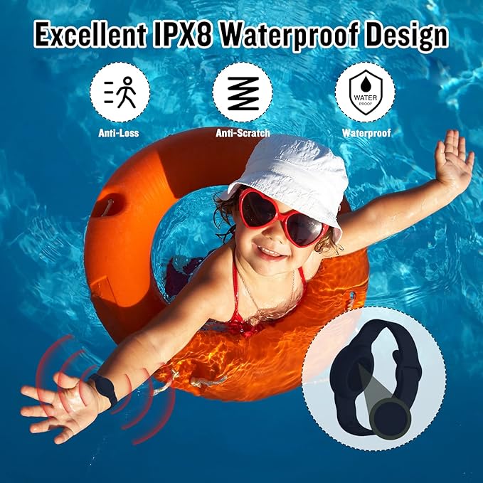 2 Pack Waterproof AirTag Bracelet for Kids, Hidden Silicone Wristband for AirTag, GPS Tracker Case for Air Tag Holder Strap Band for Child Toddler, Secure Anti-Loss Protection(Black Navy Blue)-CubbioJoy