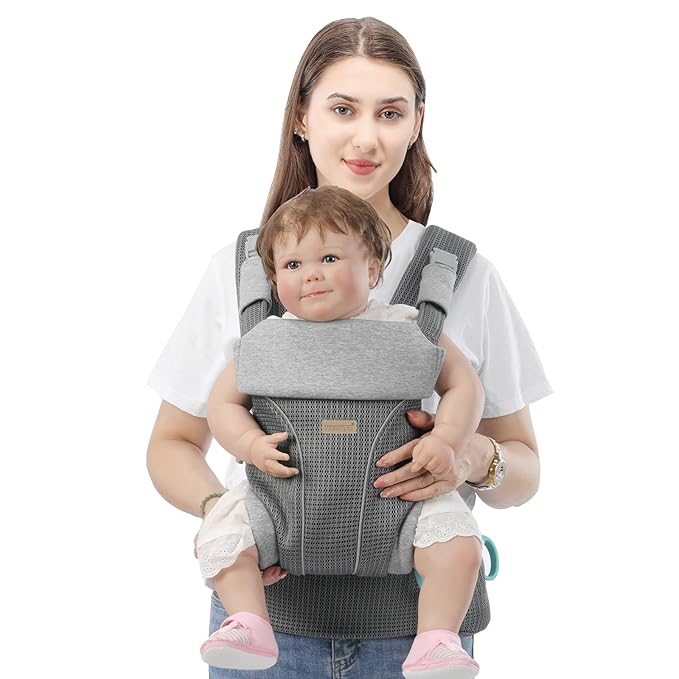 Baby Carrier Newborn to Toddlers - Ergonomic Adjustable Soft Breathable Comfort Infant Carrier for 7-35lbs, Enhanced Support, Easier to Wear (Grey)-CubbioJoy