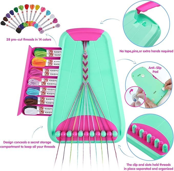 Arts and Crafts for Kids Ages 8-12,Friendship Bracelet Making Kit for Girl,Kids Jewelry Making Kit with 28 Pre-Cut Threads,Christmas Birthday Gifts for Ages 6 7 8 9 10 11 12 Year Old Green Rose-CubbioJoy