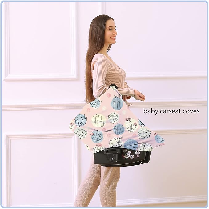 Car Seat Covers for Babies - Multi- use Nursing Carseat Canopy, Breastfeeding Covers, Baby Shower Gifts for Boys and Girls (Cactus)-CubbioJoy