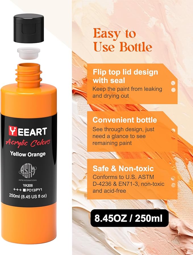 Acrylic Paint Set - 18 Colors, 8.45oz Large Bottles, Rich Pigmented Canvas Paint for Artists, Kids & Adults - Premium Non-toxic Art Supplies-CubbioJoy