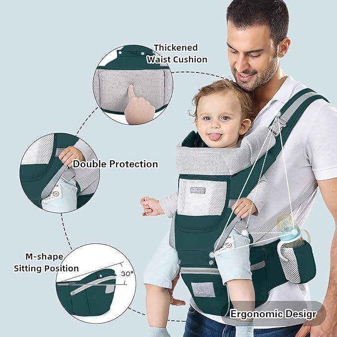 Baby Carrier Ergonomic Infant Carrier with Hip Seat Kangaroo Bag Soft Baby Carrier Newborn to Toddler 7-45lbs Front and Back Baby Holder Carrier for Men/Women Dad Mom-CubbioJoy