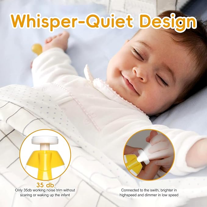 Baby Nail Trimmer Electric, 6 in 1 Baby Nail File Clippers Infant Grooming Kit Manicure Set for Toddler or Adults, Yellow-CubbioJoy